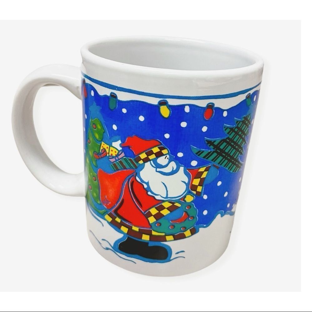 Vintage Santa and Reindeer Ceramic Christmas Coffee/ Tea Mug